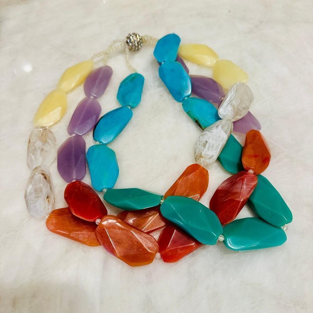 Talbots Multi-Strand Faceted Resin Statement Necklace – Pastel & Earth Tones - Picture 2 of 7